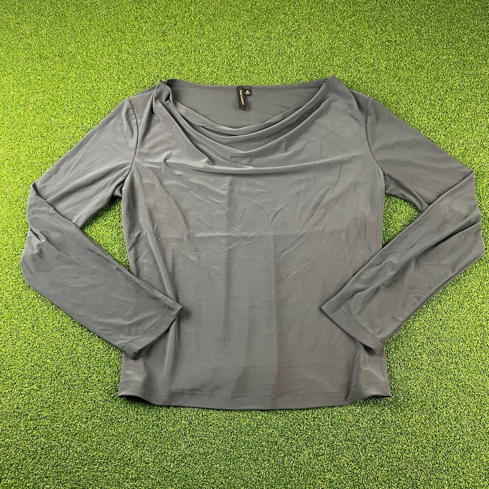 Susan Lawrence Womens Gray Cowl Neck Top Long Sleeve Stretch Made USA Y2K